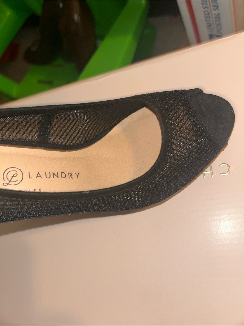 Laundry By Shelli Segal Black Mesh Peep-Toe Flat
